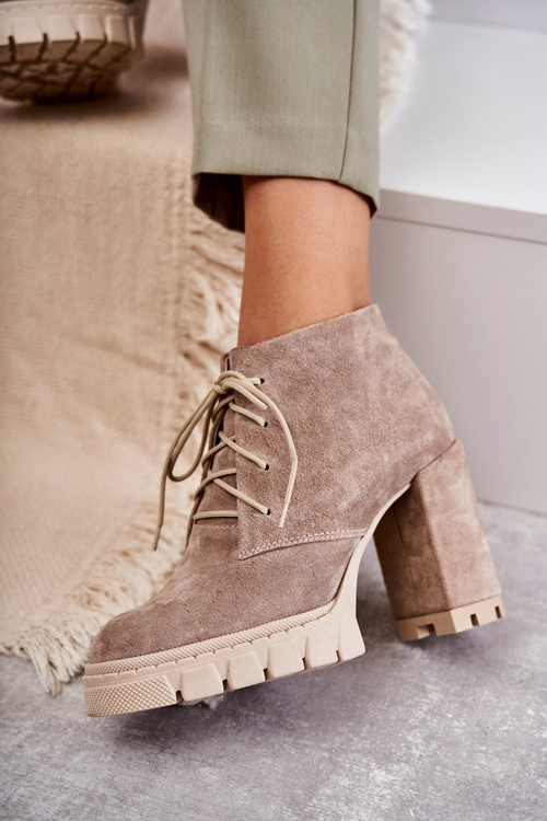 Módní semišové šněrovací boty béžove Selma