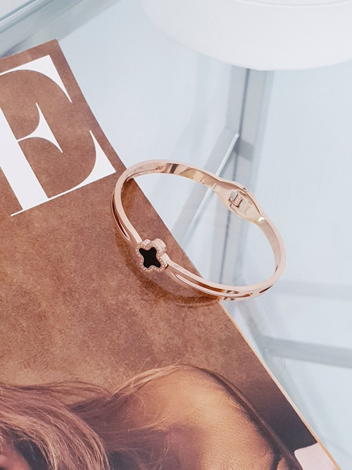 Dámsky oceľový náramok s kvetinovým ružovým zlatom neo