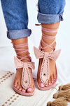 Lu Boo Dámske zviazané sandále Flip -flops prášková ružová mara