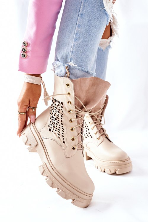 Dámske kožené topánky, béžové béžové topánky