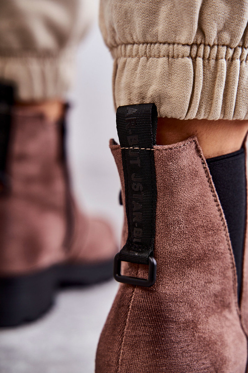 Semišové Teplé Boty Na Plochém Podpatku Světle hnědé Salome