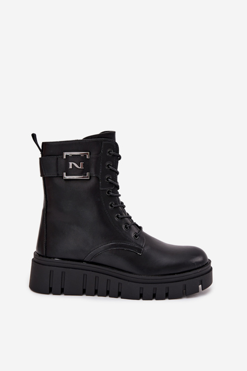 Dámske čižmy na platforme s ozdobným detailom zateplené čierne Lyrana