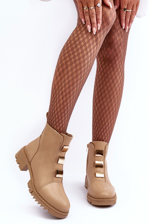 Kožené botky na plochém podpatku Bežové Azulenn