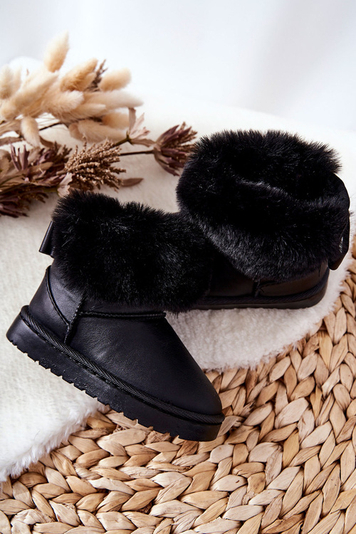 Dětské Kožené Boty S Fleecem Černé Madie