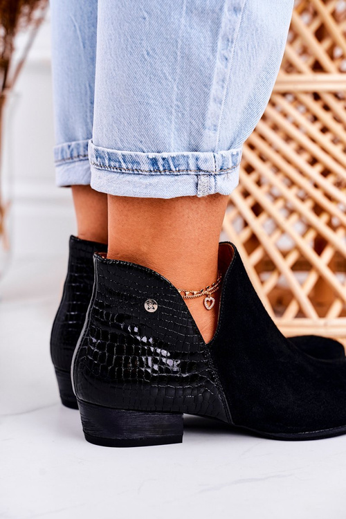 Dámské Kožené Boty Maciejka Lakovane Černý Zvířecí Vzor 04091-72