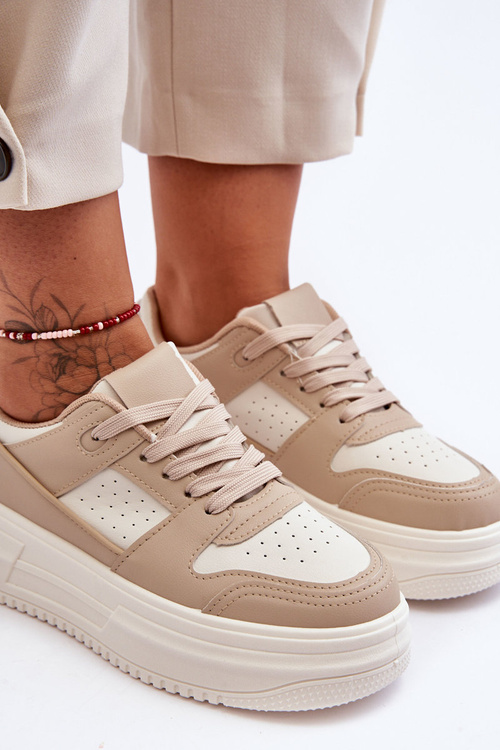 Dámské kožené sportovní boty na masivní platformě béžové Belisso