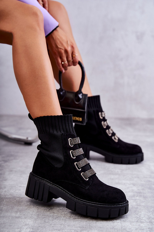 Semišove Nazouvací ponožkové boty Černá Hope