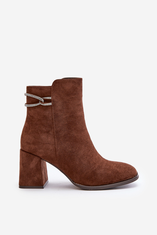 Zateplené dámske čižmy na podpätku z eko semišu tmavozelene Saivia