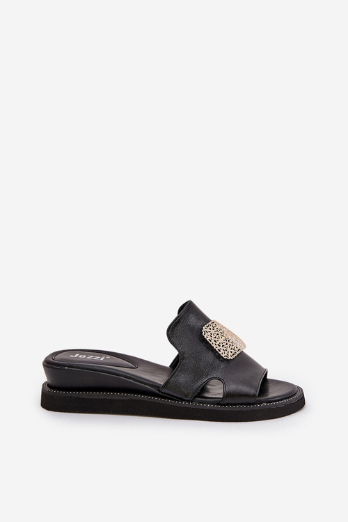 Dámske Sandále Na Klíne Eko Koža S Ozdobou Čierne Sarela