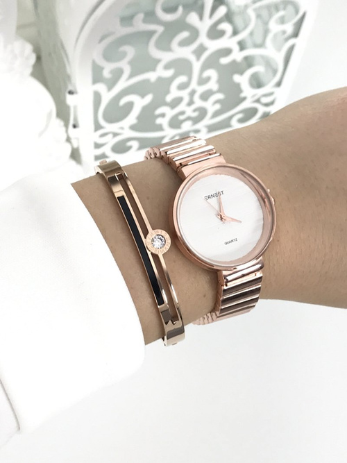 Dámske hodinky Ernest Claudie Pink Gold White Shield