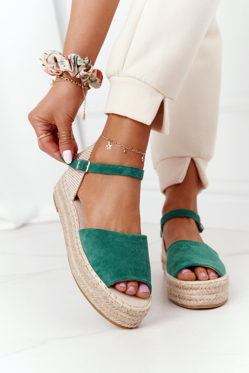 Sandály Na Platformě S Copánky Zelené Megara