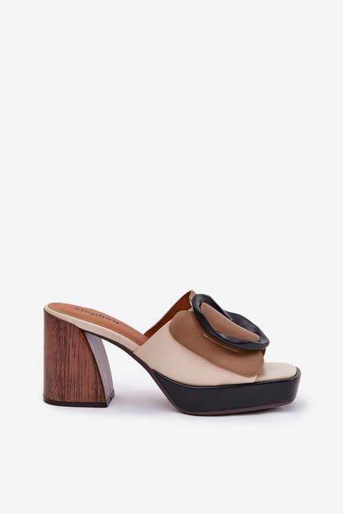 Dámske sandále na blokovom podpätku s prackou tmavobežové Amuria