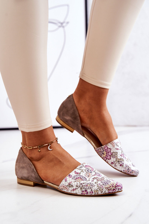 Elegantní Dámské Kožené Baleríny S Květinami Laura Messi 1110 Bile