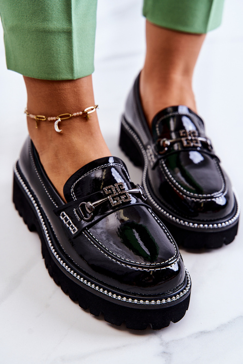 Maľované kožené topánky s dekoráciou čierny adison