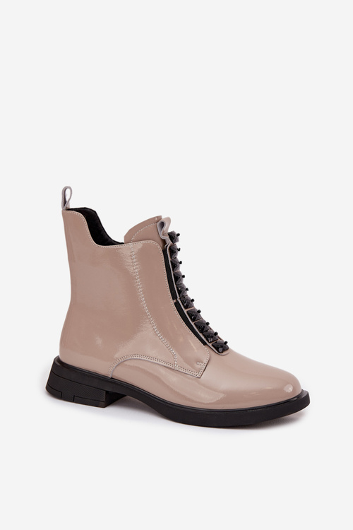 Lakované dámske členkové topánky z pravej kože D A MR52 108 béžové