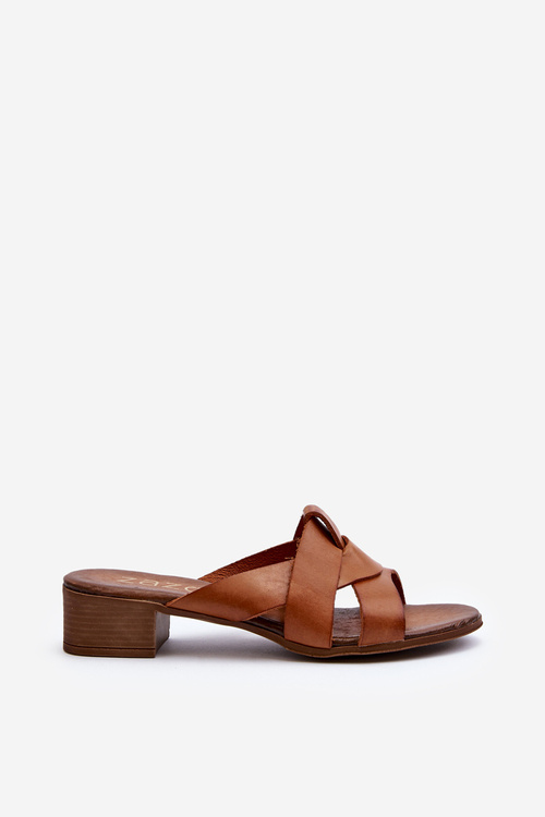 Zazoo 40236 Kožené Dámské Žabky Na Nízkém Podpatku Hnědé