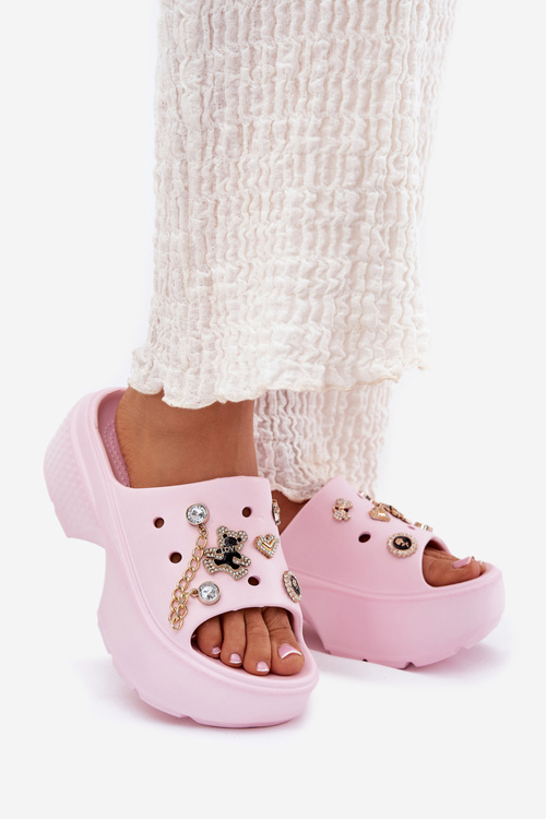 Dámské Pěnové Pantofle Na Masivní Platformě Se Zlatými Dekoracemi Růžové Ivoriel