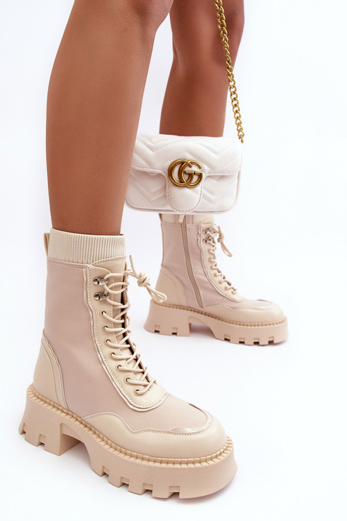 Kožené zoškrabané masívne pracovníčky Dámske béžové topánky Seloma