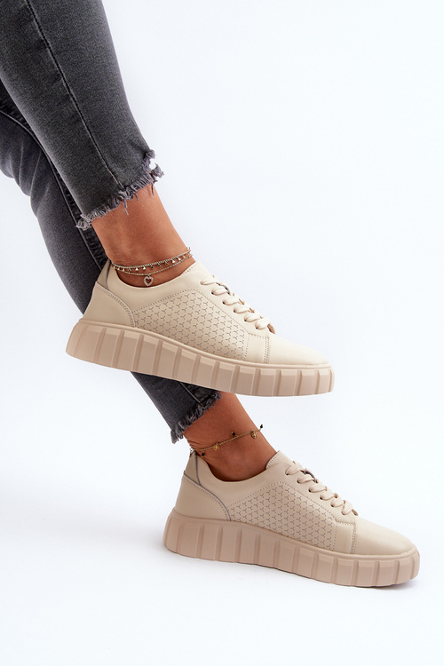 Dámské kožené tenisky na platformě béžové Eselmarie