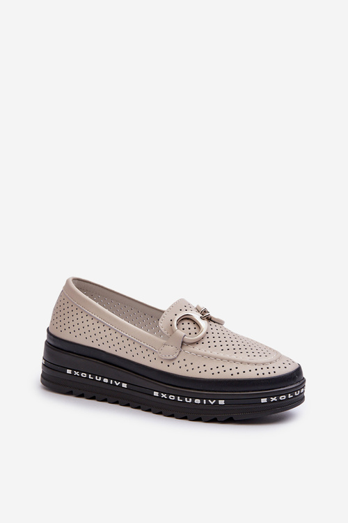 Dámske kožené mokasíny na platforme s ozdobou S.Barski LR750 béžové