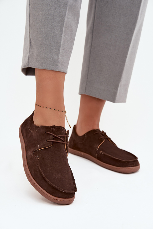 Dámske poltopánky typu barefoot z prírodného semišu Zazoo 327 čokoládové