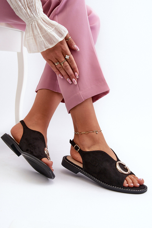 Elegantné dámske sandále s ozdobou z eko-zamšu S.Barski KV27-058 Čierne