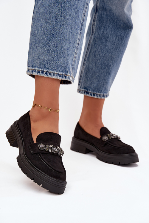 Eko Semišové Mokasíny Dámské S Dekorativní Broží Černé Valiana