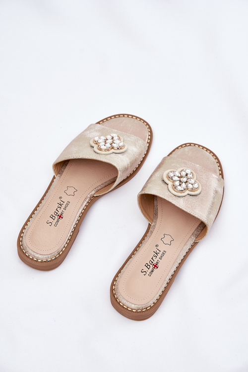 Dámské Pantofle Na Plochém Podpatku S Ozdobným Detalem S.Barski KV51-087 Zlaté