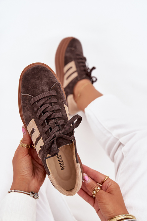 Dámske Tenisky Na Platforme Z Prírodného Semišu Čokoládové Eldira