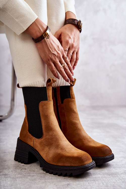 Dámské teplé kozačky na podpatku velbloud Abella