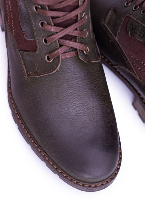 Neex olivové kožené pánské teplé vysoké boty Grigor