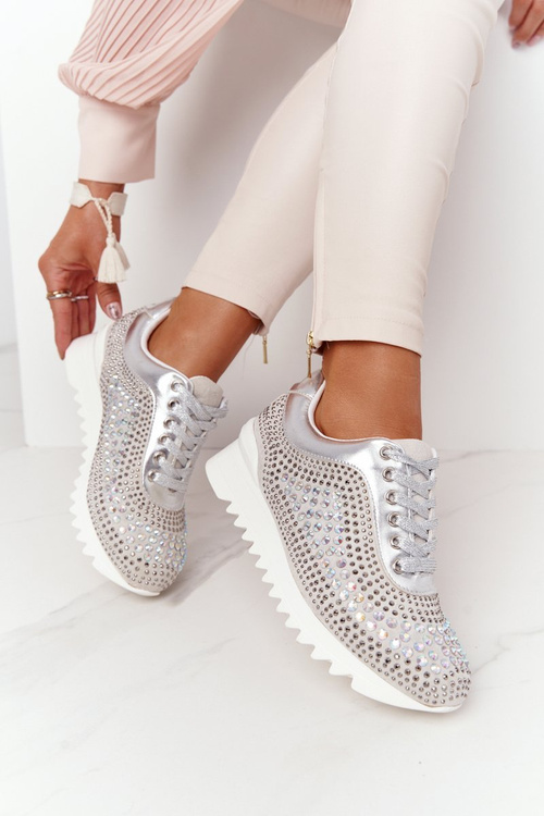 Tenisky na klin s flitrami Lu Boo Silver