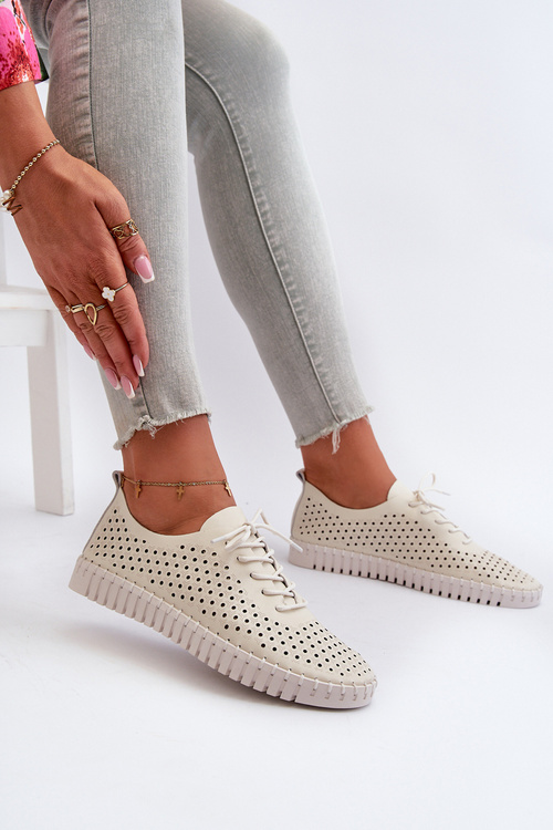 Kožené dámske tenisky s čipkovaným vzorom béžové Ilvima