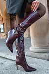 Dámske čižmy na podpätku s remienkom Bordeaux Lisanne