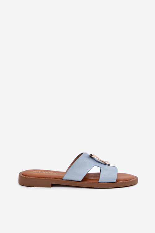 Dámske Sandále Na Plochom Opätku S Ozdobou Vinceza 17381 Modré