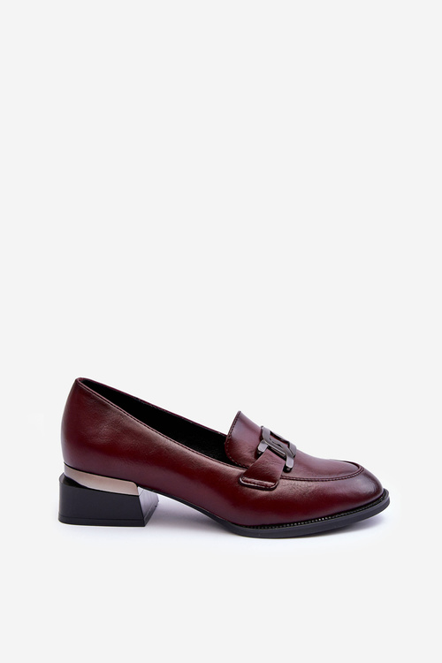 Kůže Polobotky Mokasíny Na Podpatku Bordové Sakina