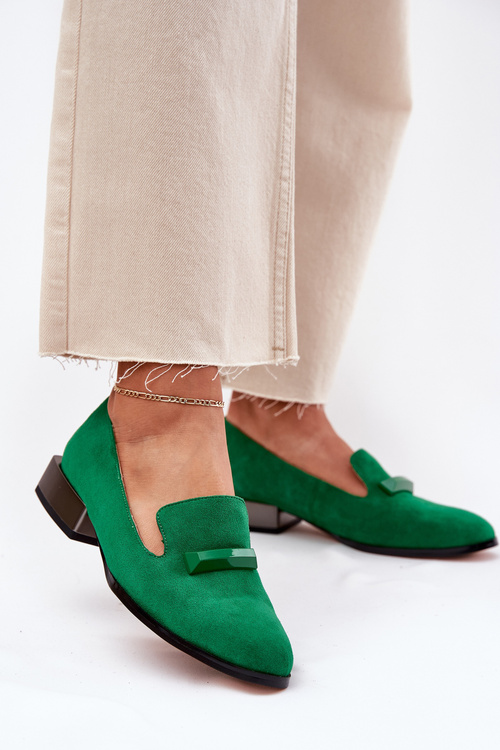 Semišové Polobotky Mokasíny Dámské S Ozdobou D&A LZ51-505 Zelené