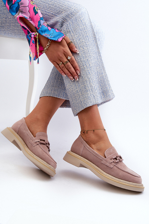 Dámske semišové mokasíny na plochej podrážke s ozdobou D&A TW101 Špinavoružové