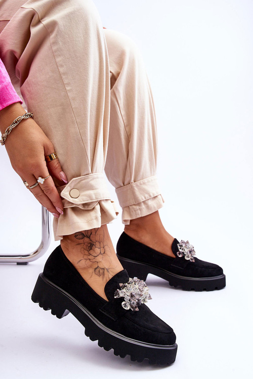 Dámske čierne mokasíry s čiernymi dekoráciami Breda