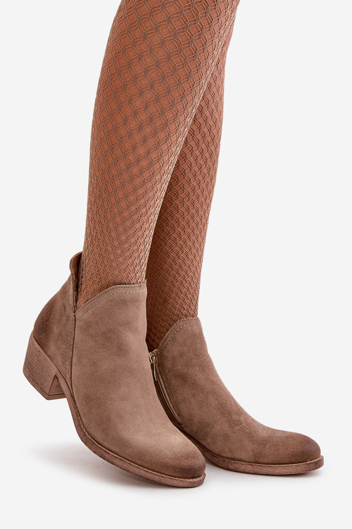 Zazoo 60475 Semišové Boty Dámské Na Nízkém Podpatku Zateplené Tmavě Béžové