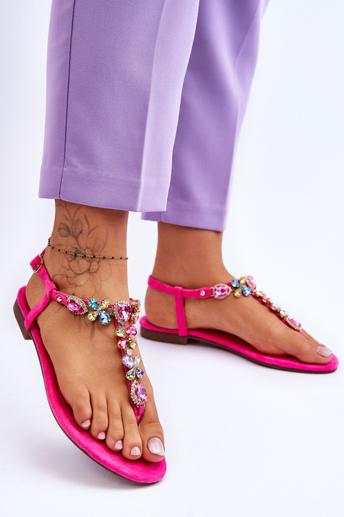 Semišové sandále flip -flops s kameňmi ružové frency