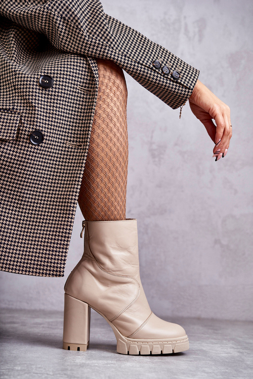 Kožené vysoké podpätky béžová elia