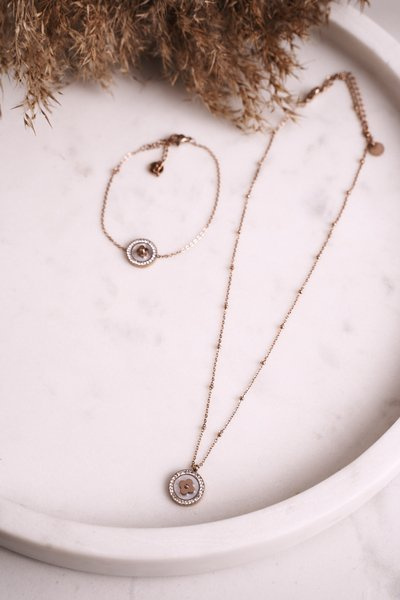 Náhrdelník s ďatelinou a ružovým zlatom zirkónov