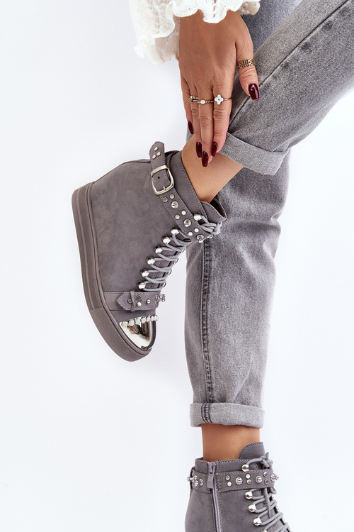 Izolované klinové topánky so semišovými kamienkami lu boo šedá