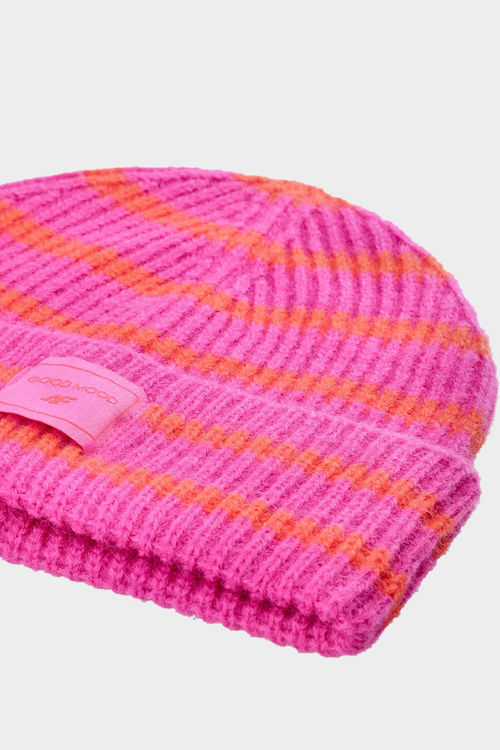Dívčí zimní čepice v pruzích Fuchsie 4F 4FJWAW24ACAPF417-55S