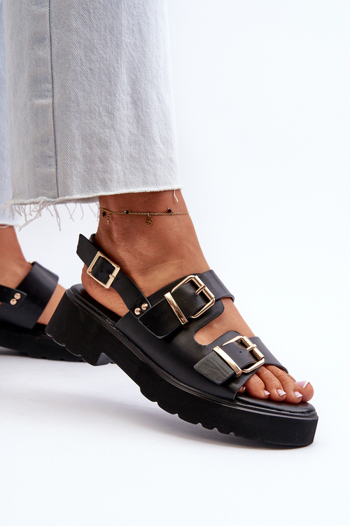 Dámské sandály s přezkami z eko kůže černé Konanttia