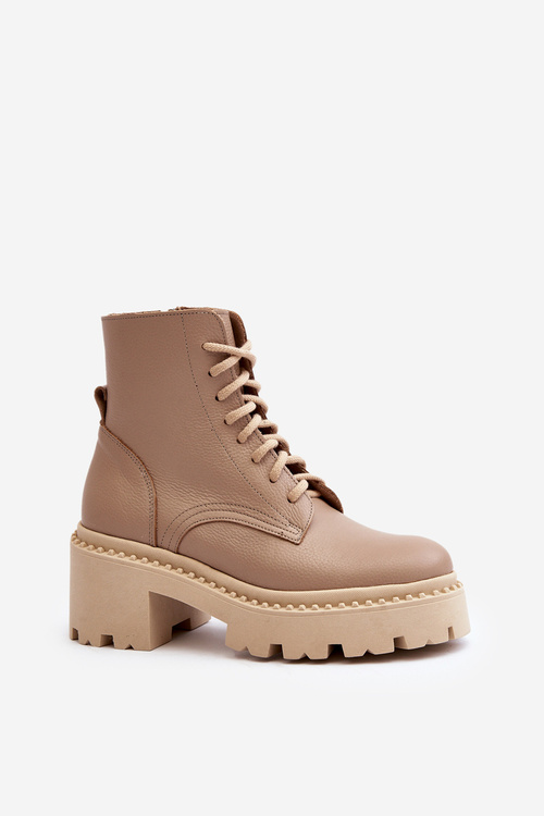 Zazoo 3413 Dámske kožené topánky na robustnom podpätku béžové