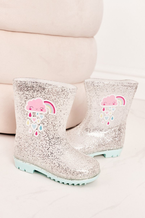 Detské brokátové galoshes so strieborným oblakom