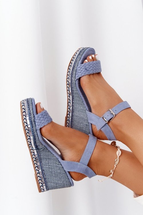 Klínové Sandály S Flitry Modré Scilla