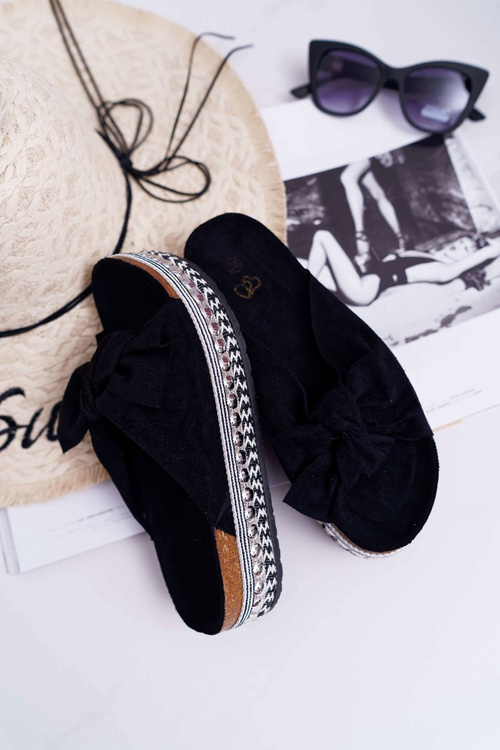 Ženské žabky s lukom hrubá čierna milady